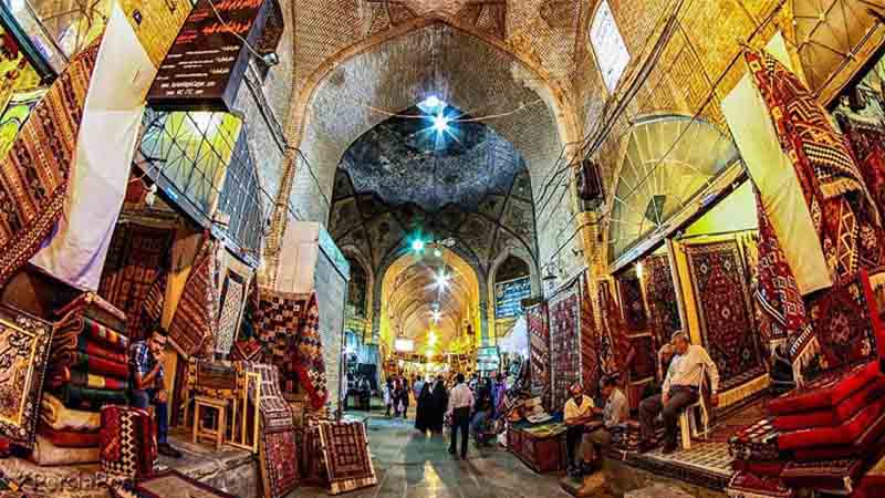Bazaar Vakil Near Vakil Complex In Center of Shiraz with a lot of iranian carpet